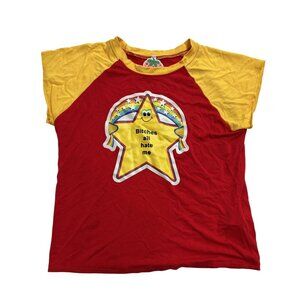 Omighty Bitches All Hate Me Baby Tee in Red Yellow
